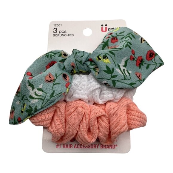 Scünci 3 Pcs U Got This Hair Scrunchies W/ Floral Bow Coral Multicolor 12501 - Picture 5 of 7